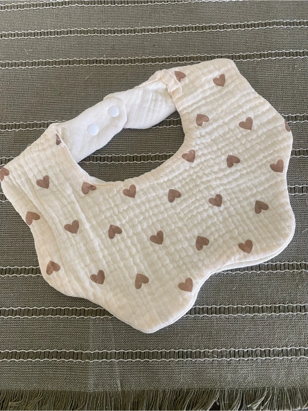Boho Muslin Cotton Bandana Bib Brown Hearts Scalloped - BRAND NEW